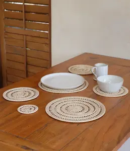 Heat Proof Mats Woven Shell Spiral Rattan <b>Placemat</b> <b>Wicker</b> <b>Placemat</b> Set Farmhouse Boho Circle Braided Heat Resistant Hot Pot Pans - Product Image 2