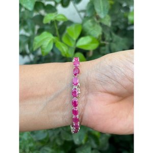 925 Silver Oval <b>Ruby</b> Tennis <b>Bracelet</b> Fashionable and Elegant Jewelry Accessory - Product Image 3