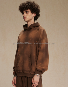 Nueva Sudadera con Capucha para Hombre, 450g, Sólida, Talla Grande, Lavada, 100% Algodón, Estilo Desgastado, Sin Cordón, Teñida con Spray - Product Image 5