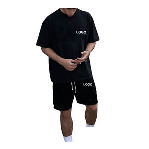 Venta al por mayor logotipo personalizado verano sólido pantalones cortos de entrenamiento para hombres Conjunto de camiseta de gran tamaño y pantalones cortos conjunto de camisetas para hombres - Product Image 3