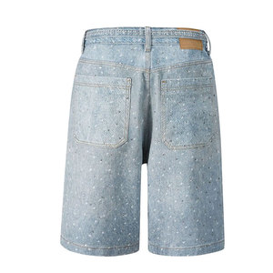 Shorts Vaqueros Rectos de Tiro Medio Personalizados para Hombre con Pedrería, Shorts Vaqueros Elegantes para un Estilo Casual y Veraniego - Product Image 2