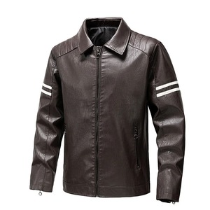 Veste en cuir à revers d'automne pour hommes, veste en cuir coupe-vent et imperméable, veste en cuir décontractée à la mode - Product Image 1