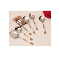 Ensemble de couverts en acier inoxydable écologique de qualité supérieure, style royal, avec poignée à nœud doré, comprenant cuillère de service et spatules ajourées pour friture