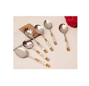 Ensemble de couverts en acier inoxydable écologique de qualité supérieure, style royal, avec poignée à nœud doré, comprenant cuillère de service et spatules ajourées pour friture - Product Image 4