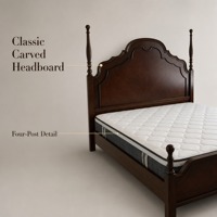 Cadre de lit à baldaquin moderne en bois foncé avec tête de lit sculptée et revêtement en cuir réglable – Mobilier de chambre à coucher