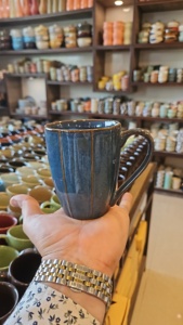 <b>Ceramic</b> Striped <b>Mug</b> Modern Farmhouse Kitchenware Neutral Coffee <b>Mug</b> Boho Chic Drinkware Everyday Tea Cup - Product Image 2