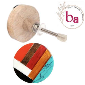 Boutons en bois de résine multicolores et poignée de traction pour la cuisine, la chambre et la salle de bain. - Product Image 1