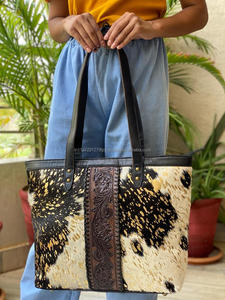 มือเครื่องมือแกะสลักกระเป๋าถือ Tote กระเป๋าหนัง Cowhide จริงผมบนซ่อนขนสัตว์กระเป๋าขนาดใหญ่คอลเลกชันสุภาพสตรีกระเป๋า - Product Image 2