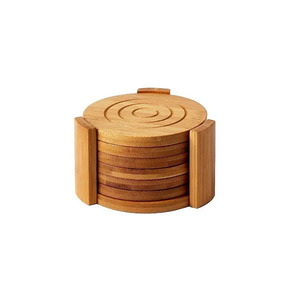 Wooden Tea & Coffee Serving Coaster Round Walnut Color for Home & Restaurant Drinks Serving Coaster with Holder - Product Image 1