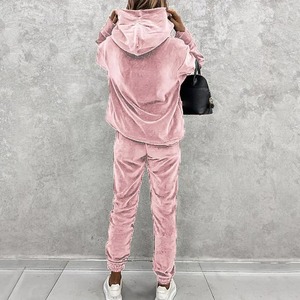 2 uds., trajes de Pantalón de terciopelo cálido, trajes de mujer, Otoño Invierno, sudadera con capucha, pantalones, conjunto de dos piezas, chándal de mujer - Product Image 2