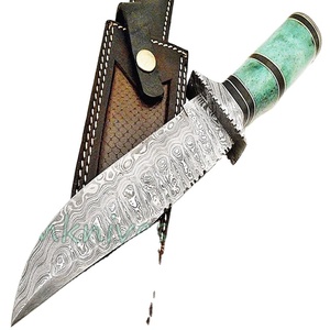 Cuchillo Bowie de Acero de Damasco con Mango de Hueso de Camello de Color y Grosor de 4-5 mm - Product Image 1