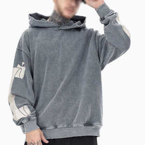 Sudaderas con capucha informales de tendencia de moda de corte extragrande de algodón pesado lavado ácido estilo antiguo en blanco neutro para hombre de alta calidad al por mayor - Product Image 2
