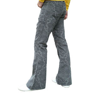 กางเกงขาบานเอวสูงสำหรับผู้ชายกางเกงผ้าไหมพิมพ์ลายใหม่กางเกงวอร์มขาบานลำลองสีพื้น - Product Image 3