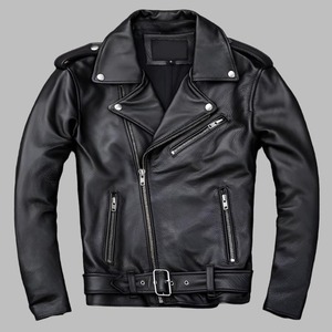Veste en cuir véritable noire élégante et ajustée pour homme, veste de moto classique avec ceinture à la taille, fermeture éclair sur le devant et design personnalisé - Product Image 4