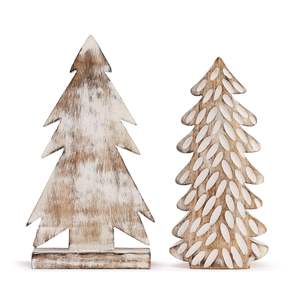 Ensemble de figurines de sapin de Noël en bois de manguier blanchi, style rustique moderne, écologique, taille personnalisable, pour la décoration des fêtes - Product Image 2