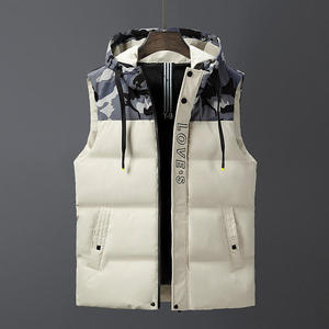 Chaqueta de invierno para hombre de poliéster 100% al por mayor, chaleco de plumón acolchado para exteriores de camuflaje sin mangas con capucha y cuello levantado - Product Image 4