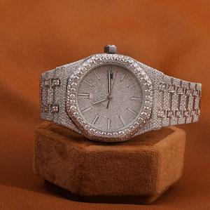 Lujoso reloj de acero inoxidable personalizado para hombre, Diamante cultivado en laboratorio con hielo completo, esfera De fecha clásica, pantalla analógica, cristal, moda elegante - Product Image 1