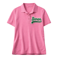Camiseta Polo Rosa de Hermandad Griega, Camiseta Polo Informal y Elegante para Mujeres de Hermandad Universitaria, Rosa y Verde