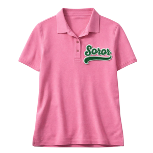 Camiseta Polo Rosa de Hermandad Griega, Camiseta Polo Informal y Elegante para Mujeres de Hermandad Universitaria, Rosa y Verde - Product Image 3