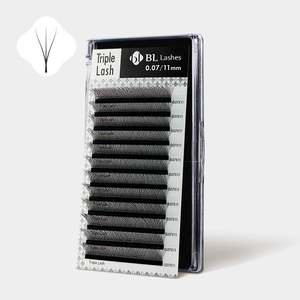 Extensions de cils DIY Triple Lash 0.07, longueur 10mm 12mm, en fibres synthétiques, tige longue, cils segmentés pour volume - Product Image 1