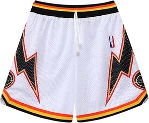 Shorts de basket réversibles vintage rétro en maille douce personnalisée, bicolores, brodés, à fines rayures vertes pour garçon - Product Image 4