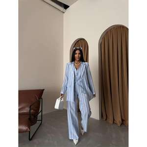 Conjunto de Traje Azul de Lino a Rayas para Mujer, Chaleco y Pantalones - Product Image 6