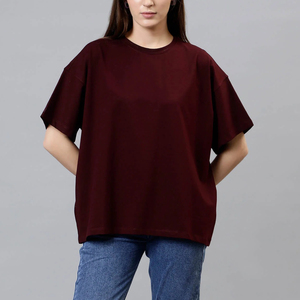 Camiseta de mujer hecha a medida peso pesado gota hombro 300GSM transpirable personalizado impreso logotipos streatwear señoras camiseta - Product Image 6