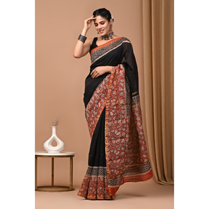 Sari Bagru estampado Handblock en pura seda Chanderi para Ropa Étnica Sari de seda Chanderi pura con elegante estampado Handblock Bagru - Product Image 5