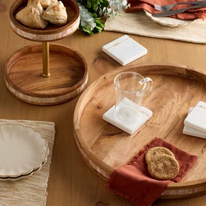 Plateau de service rectangulaire en bois incrusté de nacre, base en acrylique artisanale de luxe pour la restauration, la décoration de la maison - Product Image 2