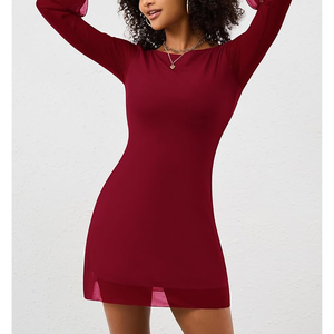 Femmes 2025 robe d'été à manches longues élégant coton respirant encolure dégagée bas en mousseline de soie robe formelle pour la soirée - Product Image 3