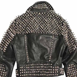 Men's Reversible Black <b>Punk</b> Leather <b>Jacket</b> Genuine Zippered Closure Biker Style Studded Cowhide Leather <b>Jacket</b> - Product Image 2