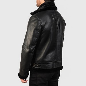 Blouson aviateur en cuir moutonnée imperméable et coupe-vent pour homme, tendance, poids lourd, prix abordable, sortie d'usine, à capuche, automne - Product Image 4