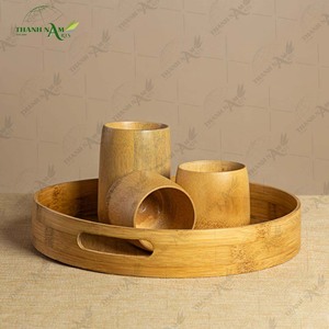 Wooden Bamboo Serving <b>Tray</b> | Natural Wicker Eco-Friendly Dishwasher Safe Food Contact Safe <b>Table</b> Decor Basket Traditional - Product Image 4
