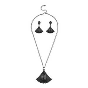 Ensemble de collier de déclaration Urthn pierre de résine noire avec placage oxydé 1107101B bijoux de mode - Product Image 1