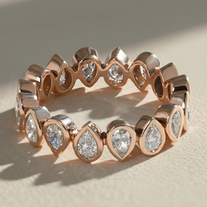 IGI Certified Lab Grown Diamond Pear Cut Bezel Set Full Eternity Band <b>Ring</b> 14K Rose <b>Gold</b> Wedding Anniversary <b>Ring</b> for Women - Product Image 4
