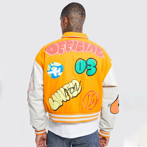 แจ็กเก็ตเลตเตอร์แมนสไตล์วินเทจสำหรับผู้ชายเสื้อแจ็กเก็ตหนังปักลายด้วยกำมะหยี่ - Product Image 2