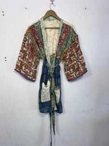 Peignoir court confortable pour femme, style bohème, imprimé floral, patchwork de soie, ouverture devant, pour demoiselle d'honneur - Product Image 3