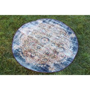 Alfombra de 3.7x3.7 pies, Alfombra Turca Vintage, Alfombra de Camuflaje Azul y Blanca - Product Image 2