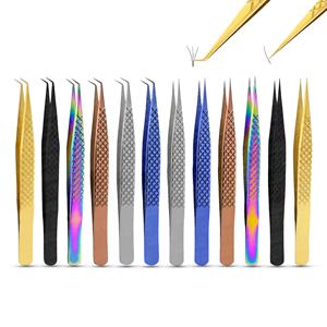 Pince à épiler de précision en acier inoxydable doré, antistatique, à pointe lisse, longueur 12 cm, pour extensions de cils - Product Image 6