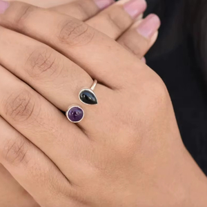 Stackable <b>Black</b> <b>Onyx</b> Amethyst Silver <b>Ring</b> 925 Sterling Silver Factory Wholesale Bulk Handmade Jewelry - Product Image 1