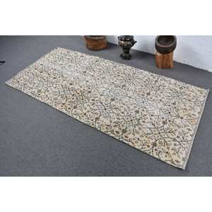 Alfombra Vintage de lana turca de 34x75 pies, clásica, Beige, marrón, diseño de retazos, pasillo Rectangular hecho a mano, modelo de látex para cabecera - Product Image 4