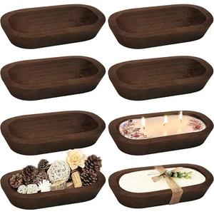 Tazón de masa de madera decorativo, tazón de madera largo tallado a mano para decoración del hogar de granja, tazón de madera de la India - Product Image 4