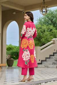 Pintex été coton A-ligne travail Kurti pantalon ensemble Long Co-ord ensemble fabricant en gros kurtis femmes Inde cordon coordonné ensemble - Product Image 5