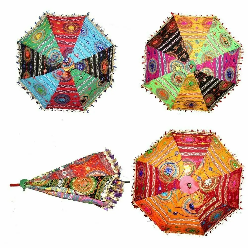 Indian Decorative Umbrella 100%Cotton Vintage Handmade Sun Parasol Wholesale Lot Decorative For Wedding Hall Umbrellas