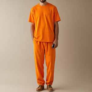 Camiseta de alta calidad, chándal para hombre, Jogging, ropa de Fitness, pantalón, camiseta, conjunto superior, Camiseta de algodón 100% para hombre, Conjunto de pijama para hombre - Product Image 4