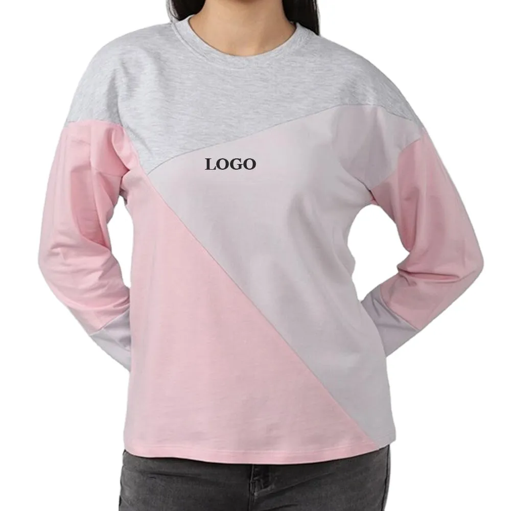 High Quality Round Neck women Sweat Shirts Hot Selling custom design Sweatshirts gray and pink dyed two color combo New latest