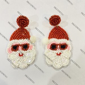 Wholesale Handmade Christmas Jewelry Red Santa Snowman Beaded <b>Earrings</b> Alloy Material Festive <b>Holiday</b> Fashionable Hoop Earings - Product Image 2