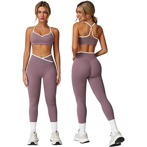 Ensembles de fitness, soutien-gorge de yoga sans couture, leggings taille haute, respirant, extensible, léger, vêtements d'entraînement pour femmes - Product Image 1