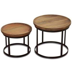 Elegante y elegante mesa de centro de Metal, tapa de madera Natural, Base de alambre redondo, mesa auxiliar recubierta de polvo negro, precio bajo, buena calidad - Product Image 5