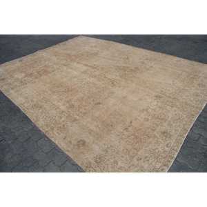 9.9x12.6 ft Rug, Vintage Turkish Rug, <b>Brown</b> Solid <b>Wool</b> Rug - Product Image 2